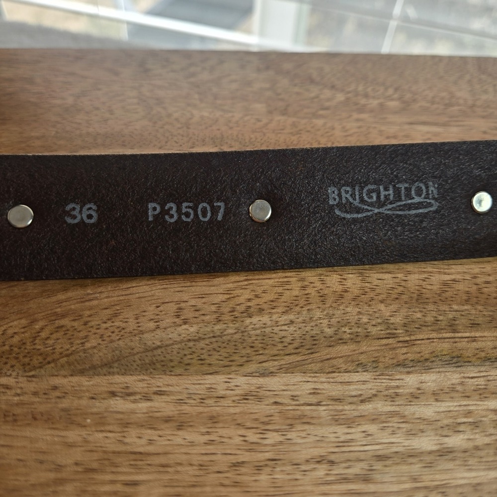 Brighton Leather Belt Sz 36 Brown Western Concho‎ Silver Buckle Boho Rodeo Flaw - Picture 5 of 16
